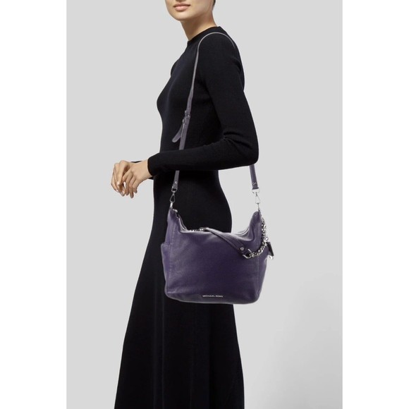 MICHAEL MICHAEL KORS Chain-Link Purple Leather, Silver Tone Hardware HOBO EUC - Picture 8 of 13